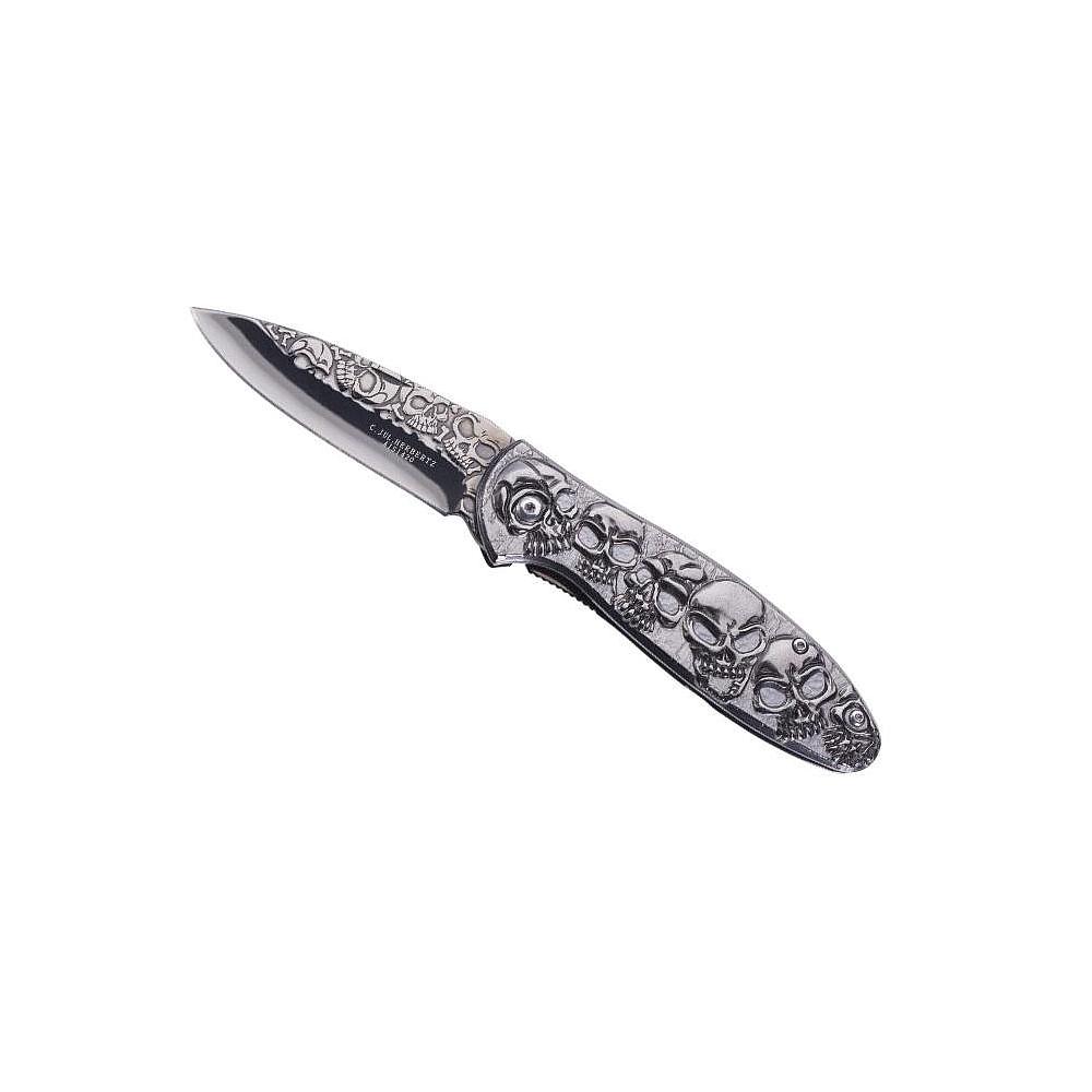 Couteau Herbertz tête de mort - 11.5cm - Inox gris + CLIP