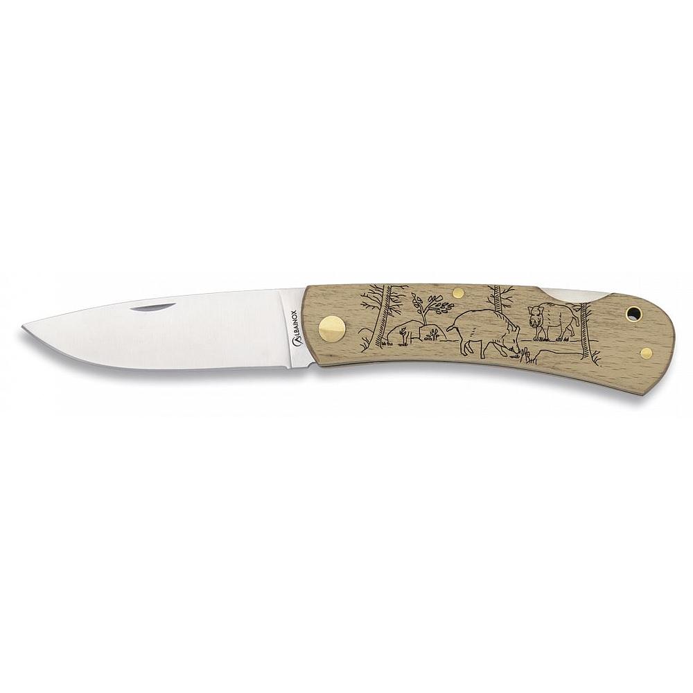 Couteau pliant en bois - Sangliers - Lame 7.3 cm