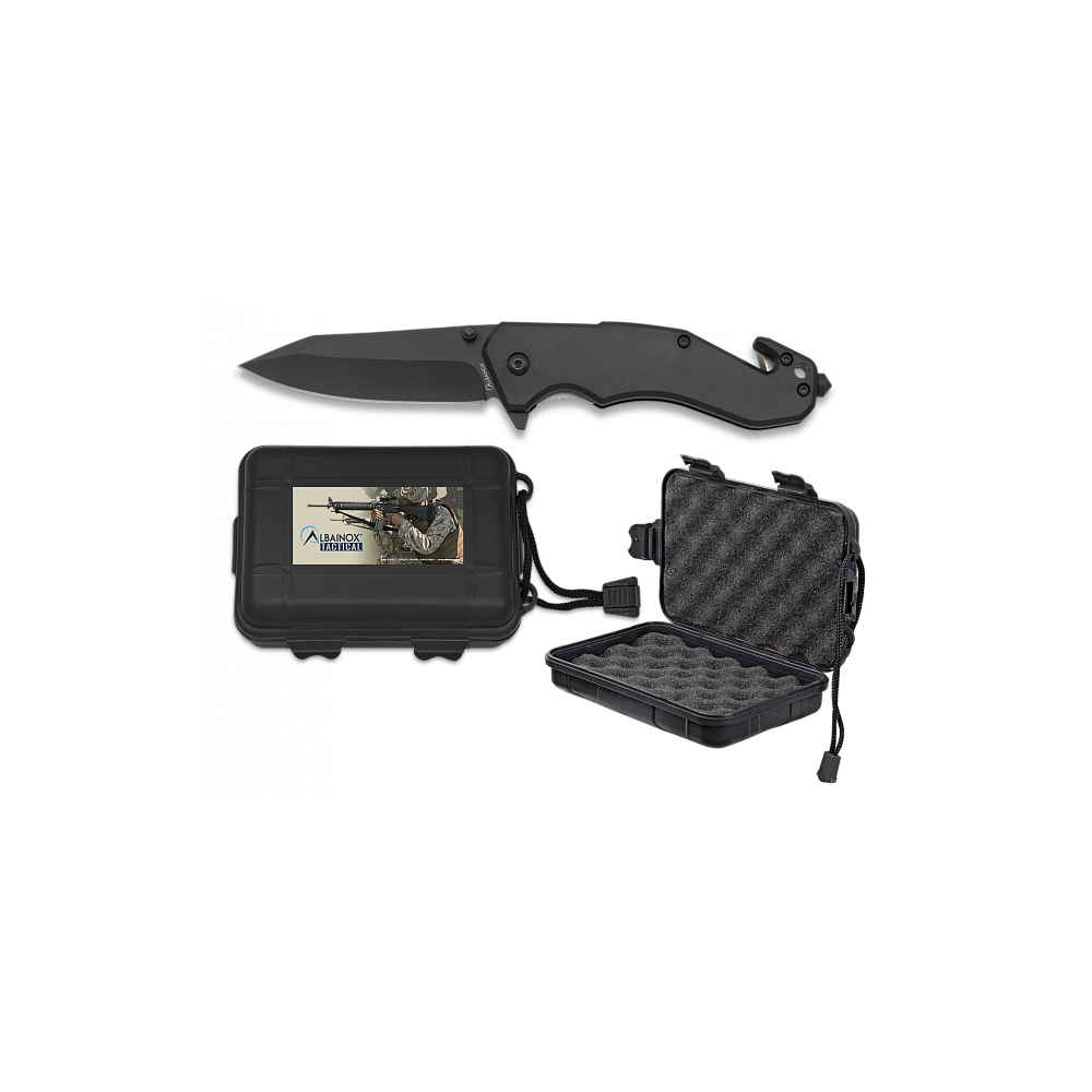 Couteau pliant noir Albainox. Boîte ABS. Lame 8.5