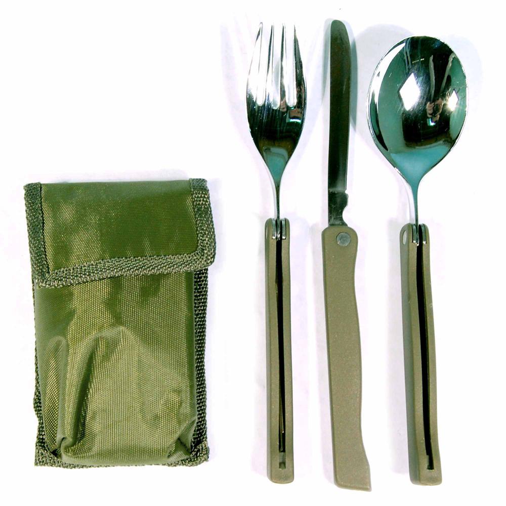 Couverts pliables 3 pièces avec étui - Vert armée - Miltec